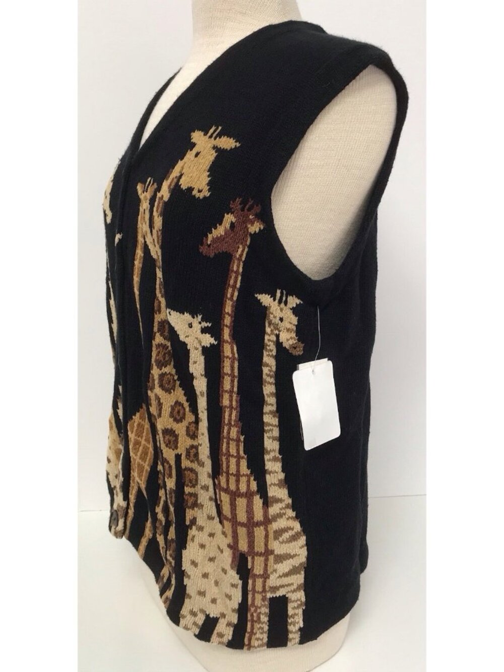 Vintage Jane's Closet Giraffe Knit Sweater Vest Women's M Safari Teacher Core - Picture 2 of 13